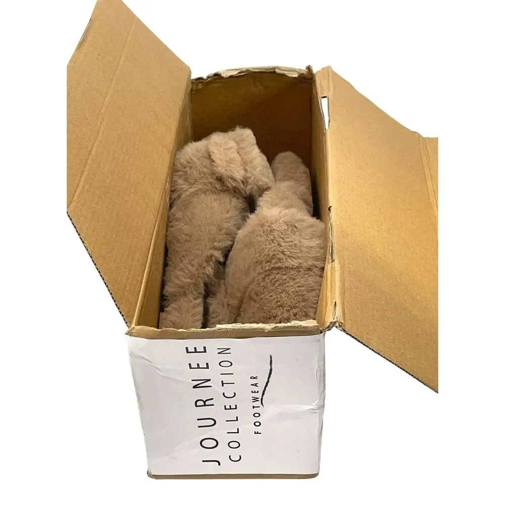 NEW Journee Collection Women's Faux Fur Sereena Slipper Tan Size 8 - Picture 3 of 8